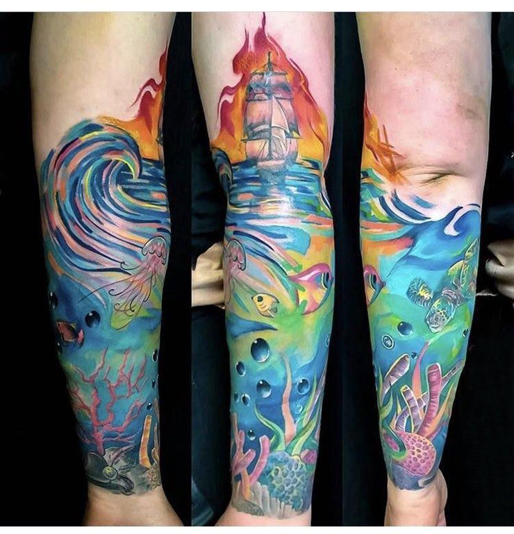 点击大图看下一张：海洋图腾纹身 男生手臂上海洋图腾纹身图片