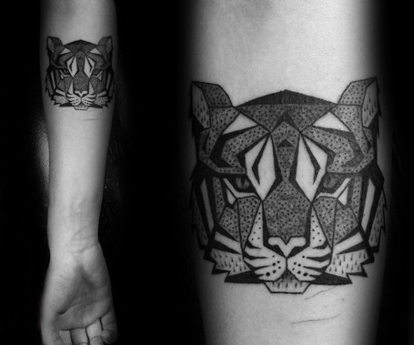 点击大图看下一张：老虎图腾纹身 多款黑灰纹身点刺技巧老虎图腾纹身图案