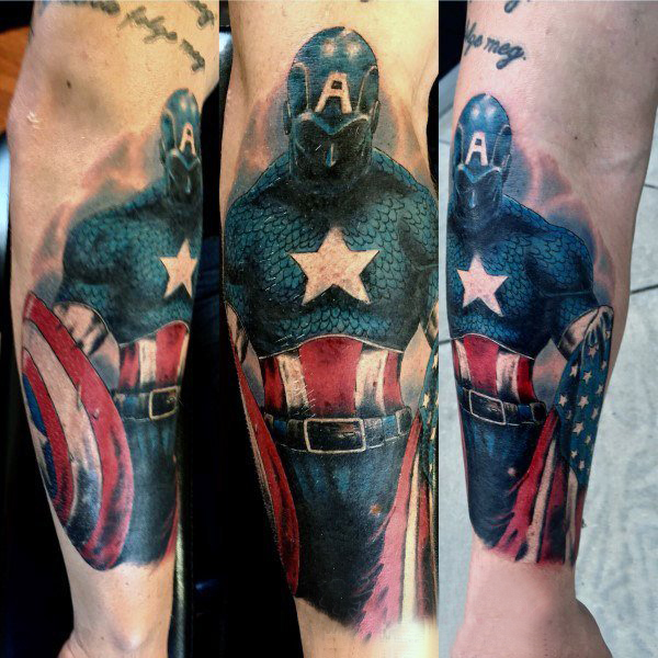 点击大图看下一张：美国队长纹身图案 多款简单线条纹身彩色美国队长纹身图案