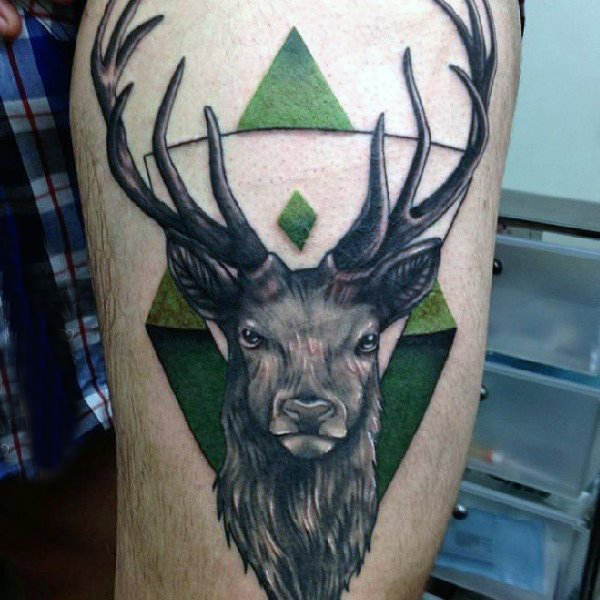 点击大图看下一张：麋鹿角纹身 多款彩绘纹身素描麋鹿角纹身图案
