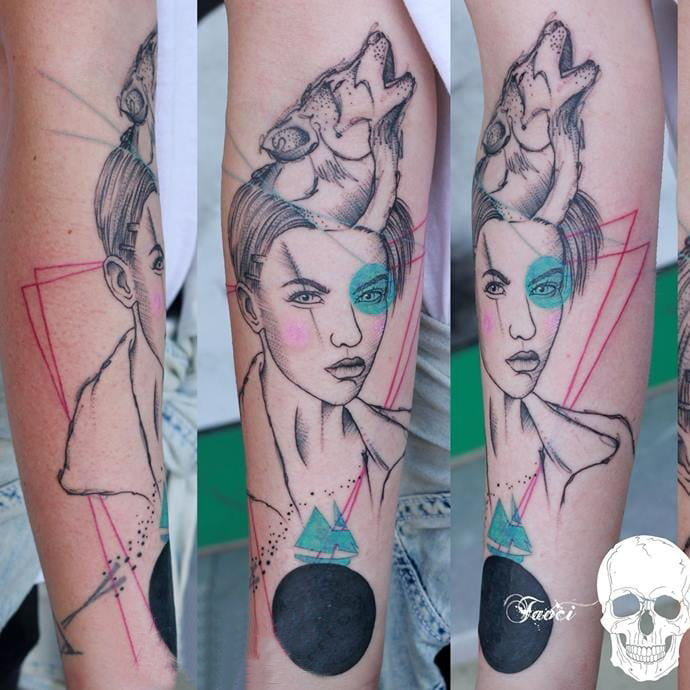 点击大图看下一张：女生人物纹身图案 多款素描纹身女生人物纹身图案