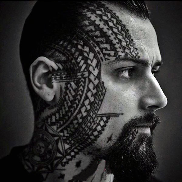 点击大图看下一张：人头纹身图案 多款简单线条纹身素描人头纹身图案