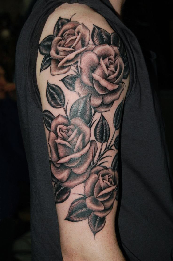 点击大图看下一张：欧美玫瑰纹身 男生手臂上玫瑰小清新纹身图片
