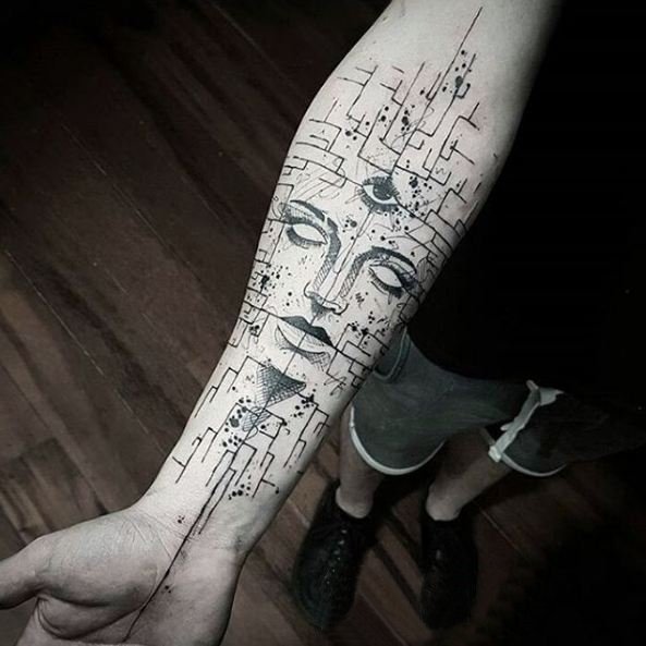 点击大图看下一张：手臂纹身图片 多款简单线条纹身黑色文艺手臂纹身图案