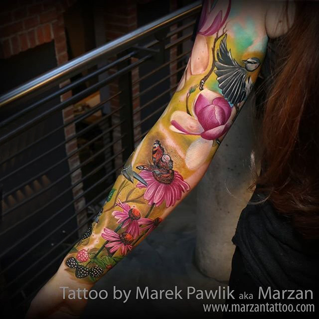 点击大图看下一张：文艺花朵纹身 多款彩绘纹身素描文艺花朵纹身图案