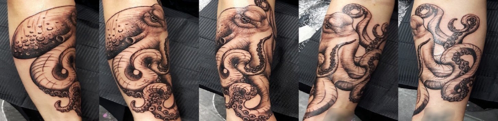 点击大图看下一张：黑色章鱼纹身 男生手臂上章鱼纹身图案