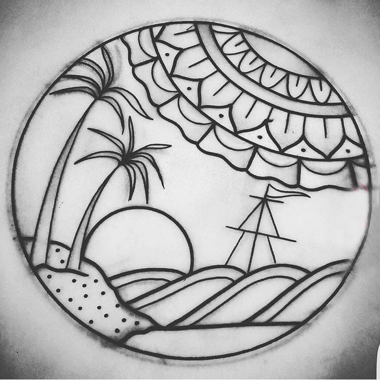 点击大图看下一张：椰树纹身图 简单线条纹身椰树纹身图片