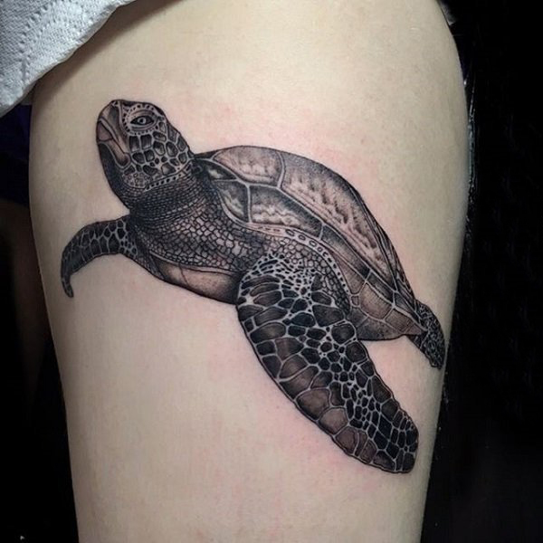 点击大图看下一张：龟纹身 多款黑灰纹身点刺技巧龟纹身图案
