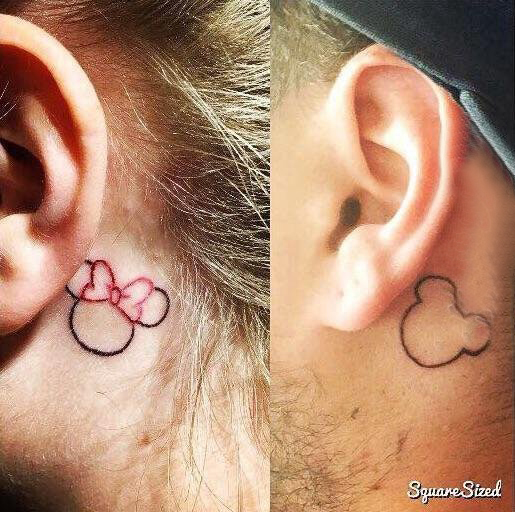 点击大图看下一张：情侣小清新纹身 情侣耳后简单的迪士尼纹身图片