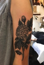 黑灰菊花纹身 女生手臂上菊花纹身图案