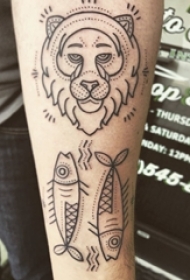狮子头纹身图片 男生手臂上简单线条纹身狮子头纹身图片
