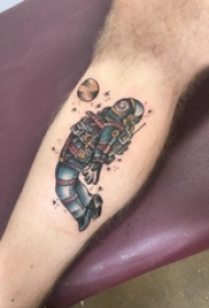 宇航员纹身图案 男生小腿上彩绘纹身宇航员纹身图案