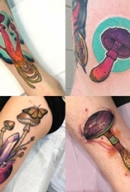 彩绘纹身 男生小腿上彩色的蘑菇纹身图片