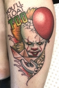 小腿对称纹身 男生小腿上气球和小丑纹身图片