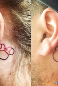 情侣小清新纹身 情侣耳后简单的迪士尼纹身图片