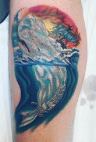 纹身鲸鱼 男生小腿上鲸鱼纹身图案