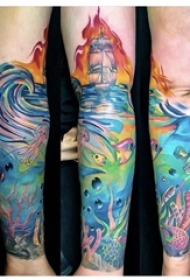 海洋图腾纹身 男生手臂上海洋图腾纹身图片