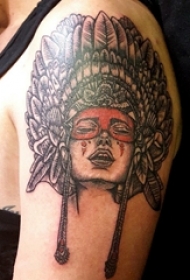 印第安人纹身 男生手臂上印第安人纹身素描图片