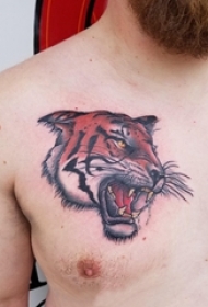 百乐动物纹身 男生胸部彩色的老虎纹身图片