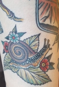 百乐动物纹身 男生手臂上叶子和蜗牛纹身图片