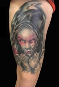 人物肖像纹身 男生大腿上女生人物纹身图案