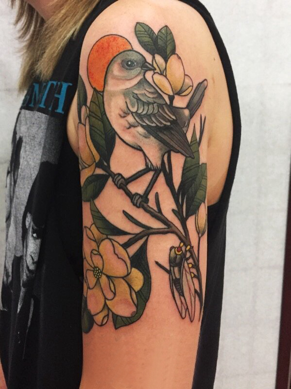 点击大图看下一张：纹身鸟 女生手臂上小鸟纹身图案