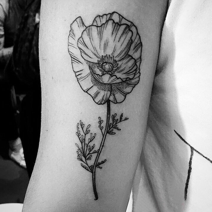 点击大图看下一张：小清新植物纹身 女生手臂上黑色的花朵纹身图片