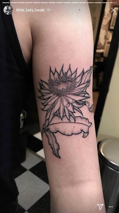 点击大图看下一张：手臂纹身素材 女生手臂上黑色的向日葵纹身图片