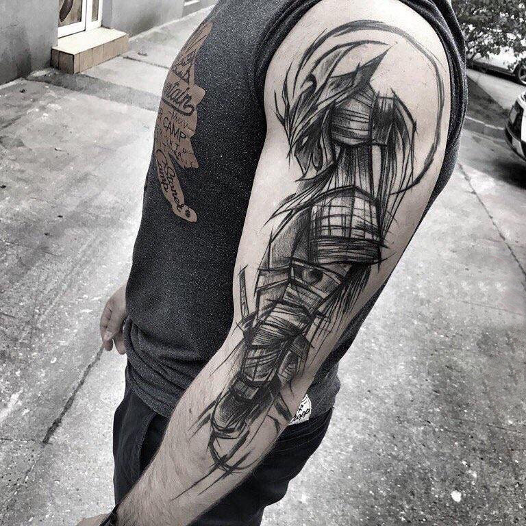 点击大图看下一张：武士纹身 男生手臂上霸气的武士纹身图片