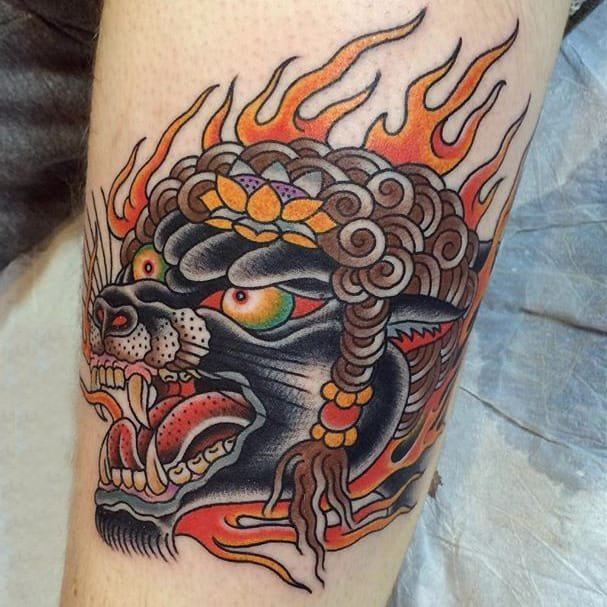 点击大图看下一张：豹子头纹身 凶猛十足的小动物豹子头纹身图案