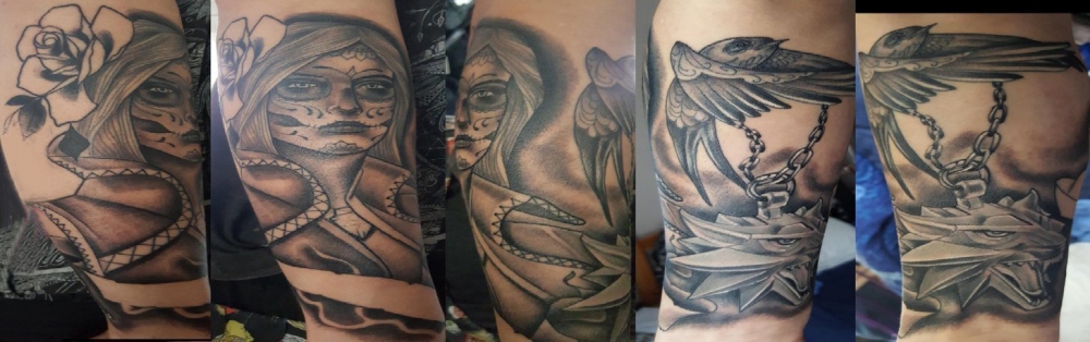 点击大图看下一张：女性人物纹身图案 男生手臂上人物纹身图片