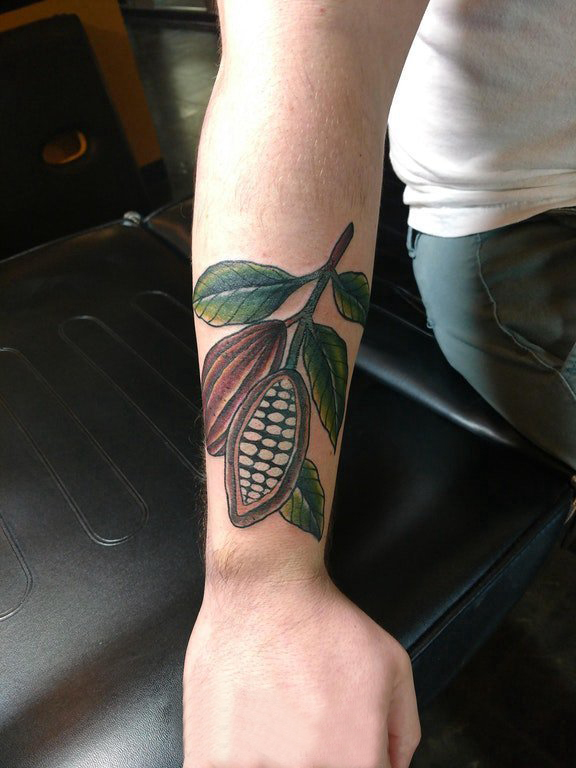 点击大图看下一张：植物纹身 男生手臂上彩色的植物纹身图片