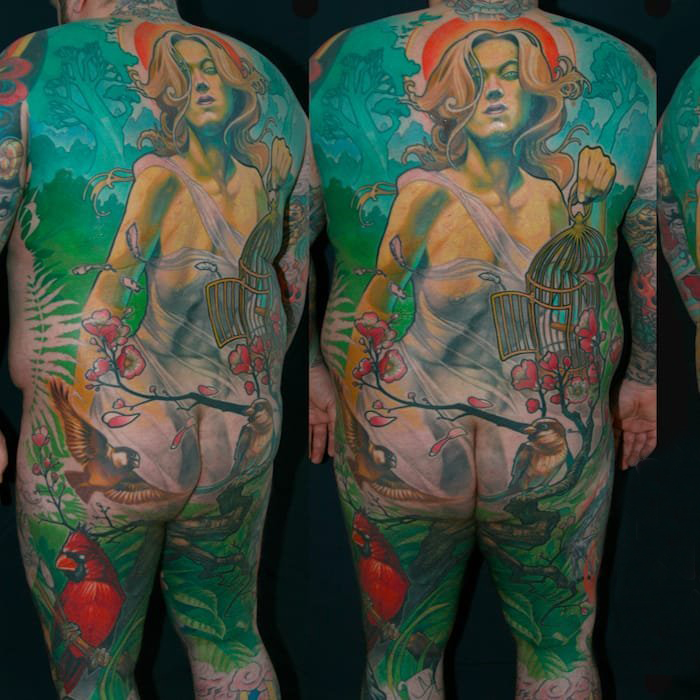 点击大图看下一张：后背纹身图案 多款彩绘纹身素描后背纹身图案