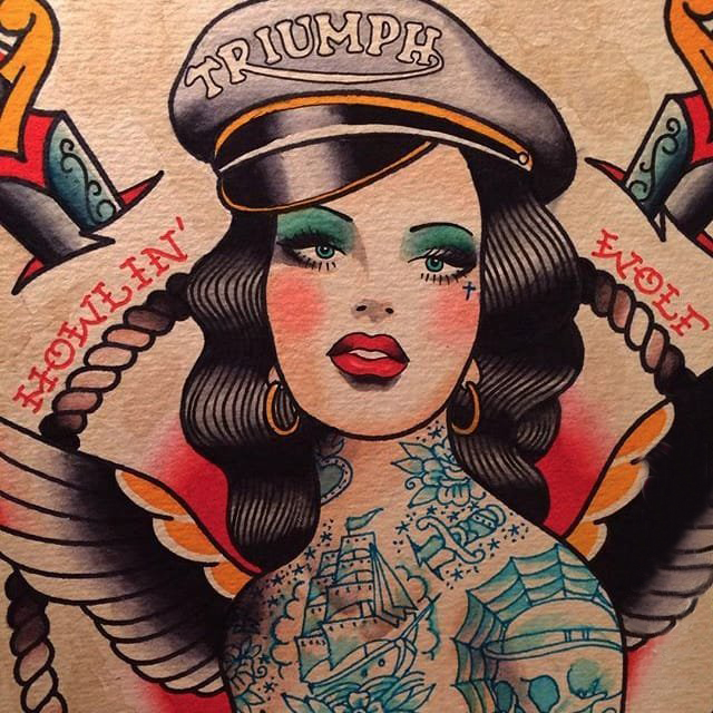 点击大图看下一张：女性人物纹身图案 多款彩绘纹身素描女生人物纹身图案