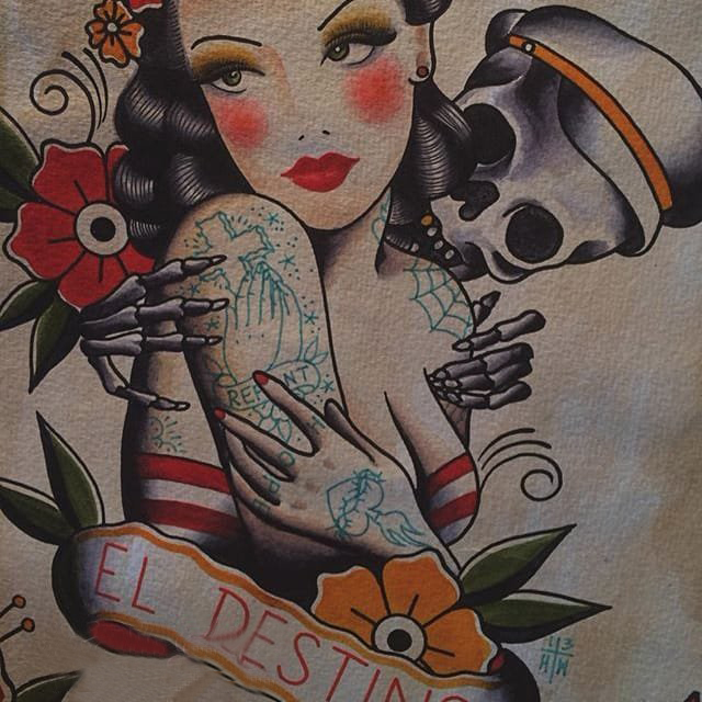 点击大图看下一张：女性人物纹身图案 多款彩绘纹身素描女生人物纹身图案