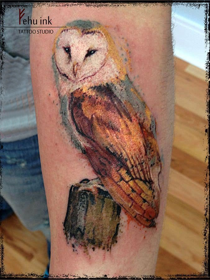 点击大图看下一张：纹身猫头鹰 多款彩色渐变纹身猫头鹰动物纹身图案