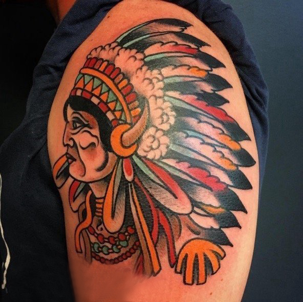 点击大图看下一张：印第安人纹身 男生手臂上印第安人纹身图片