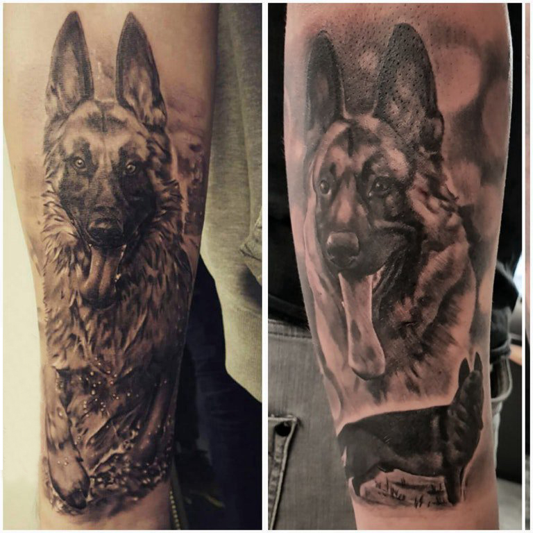 点击大图看下一张：狼纹身 男生小腿上狼头纹身图片