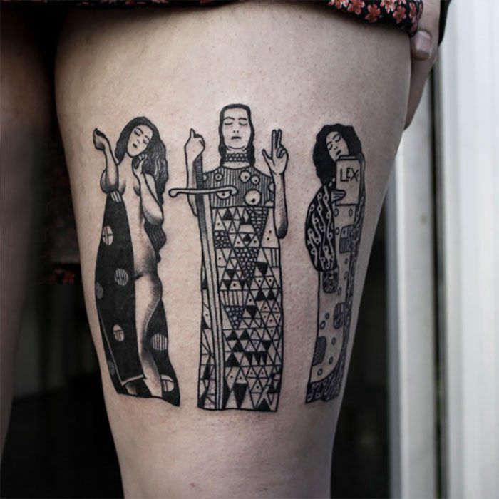 点击大图看下一张：欧美抽象纹身 女生大腿上欧美抽象纹身图片