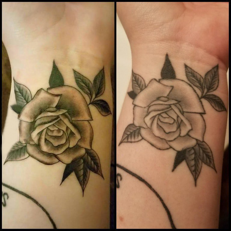 点击大图看下一张：纹身 小玫瑰 女生手腕上欧美玫瑰纹身图片