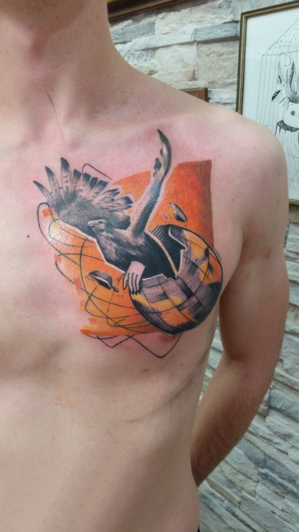 点击大图看下一张：纹身几何 男生胸部几何纹身图片