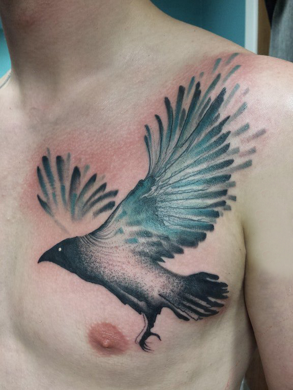点击大图看下一张：纹身鸟 男生胸部小鸟纹身图案