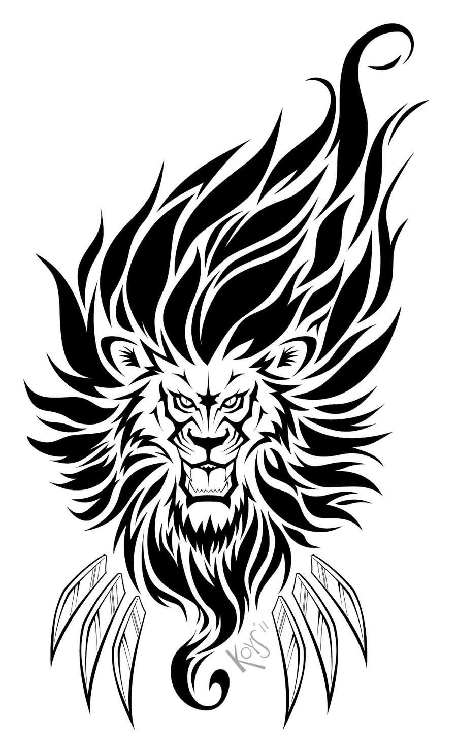 点击大图看下一张：纹身狮子头手稿 简单线条纹身素描黑色纹身狮子头手稿
