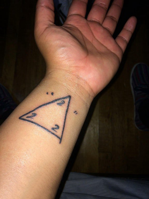 点击大图看下一张：三角形纹身图 男生手腕上数字和三角形纹身图片