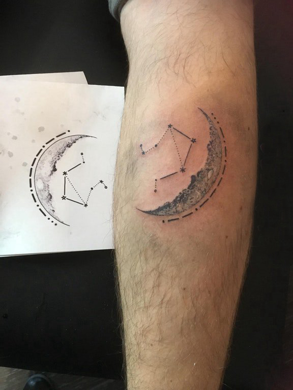 点击大图看下一张：手臂纹身素材 男生手臂上星座和月亮纹身图片