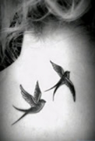 黑白燕子颈部纹身