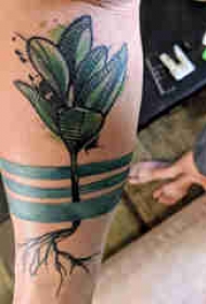 植物纹身 男生小腿上彩色的植物纹身图片