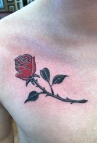 花朵纹身 男生胸部彩色的玫瑰纹身图片