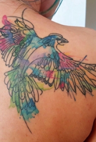 后肩纹身 女生后肩上小动物小鸟纹身图片