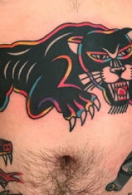 腹部纹身 男生腹部彩色的豹子纹身图片